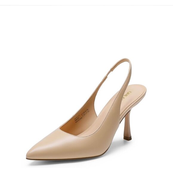 🆕Women Cream Sling Back Stiletto Pumps Shoes Pointed Closed Toe Kitten Heel - Picture 1 of 9